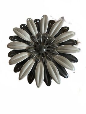 Vintage 60’s Black and Gray Enameled Metal Flower Brooch